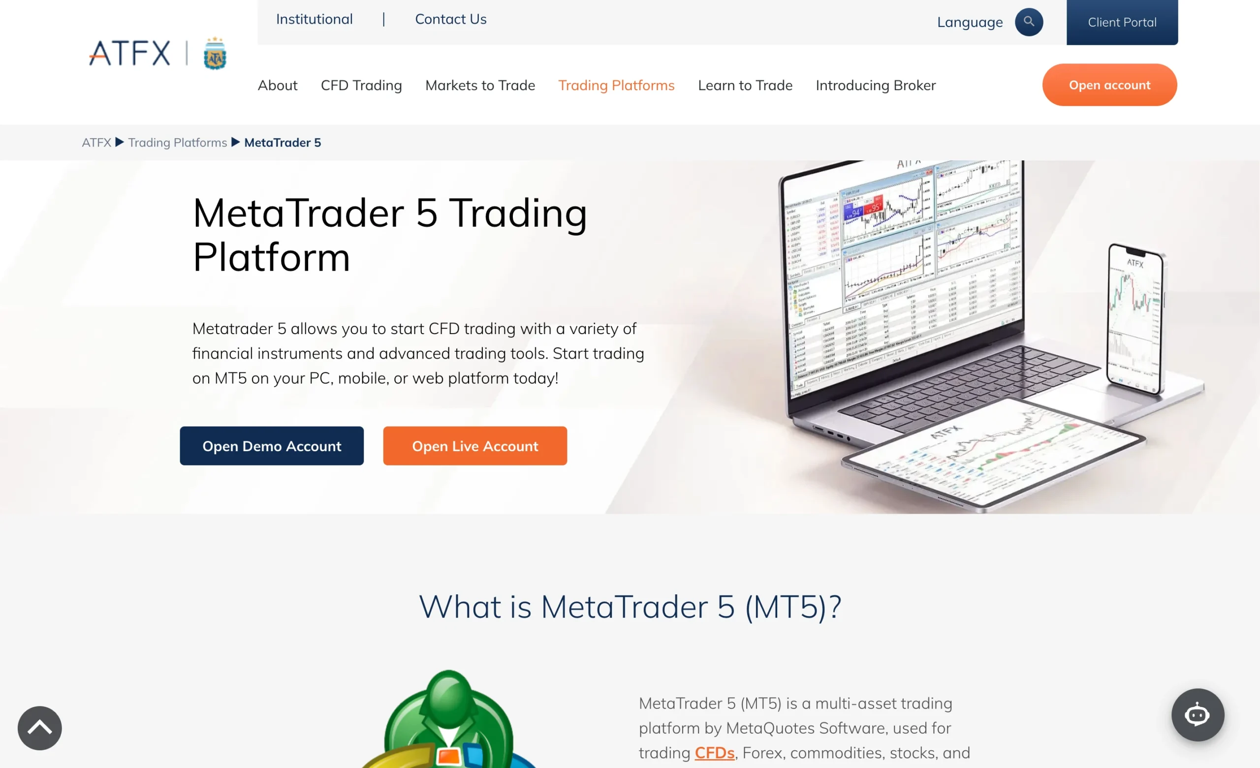 ATFX review image showing the trading platforms available to clients, including the MetaTrader 4 Desktop Platform, MetaTrader 4 Mobile App, MetaTrader 5 Desktop Platform, MetaTrader 5 Mobile App and ATFX Mobile App.
